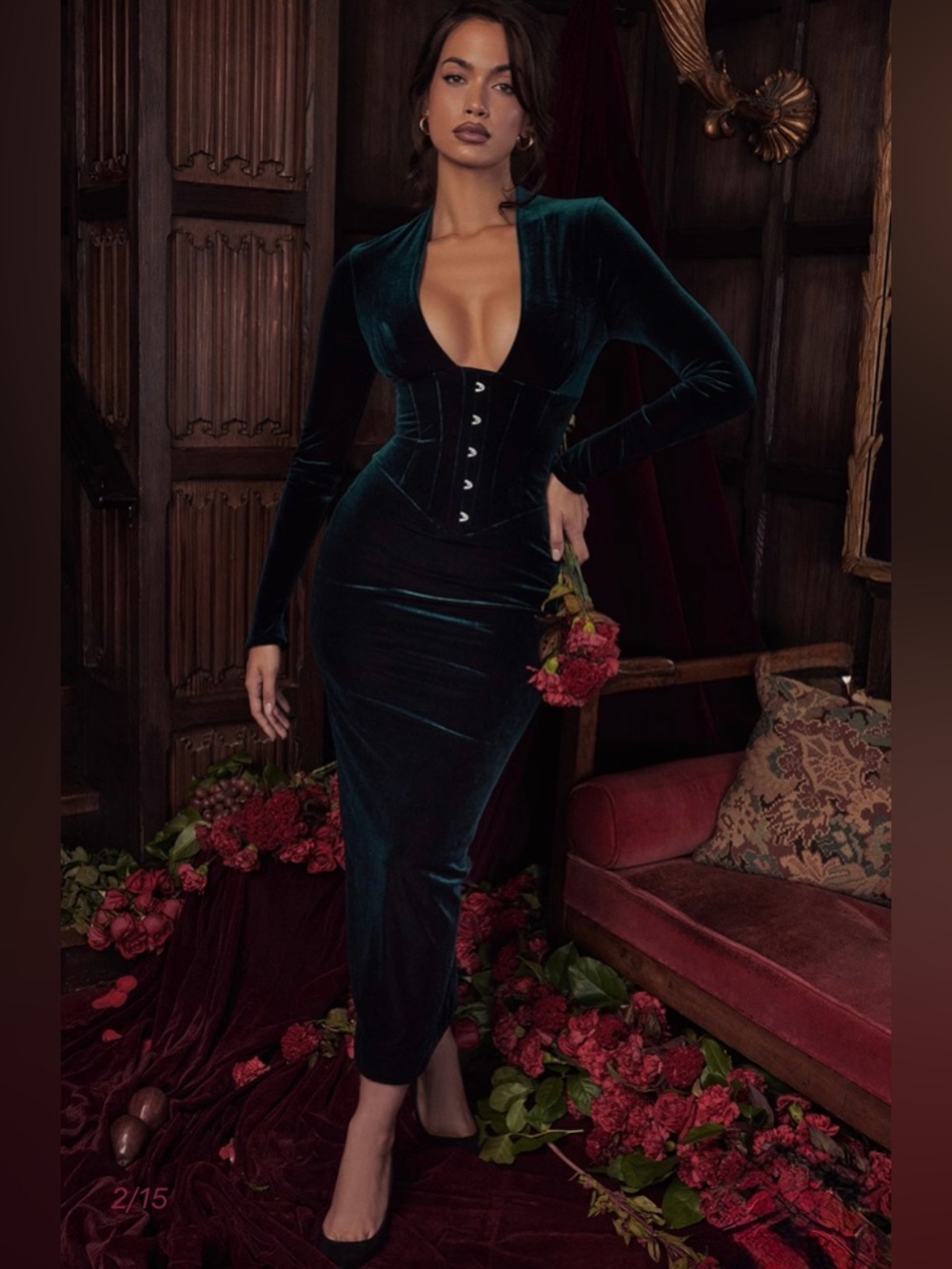 House of CB ARABELLA Forest Velvet Corset Dress